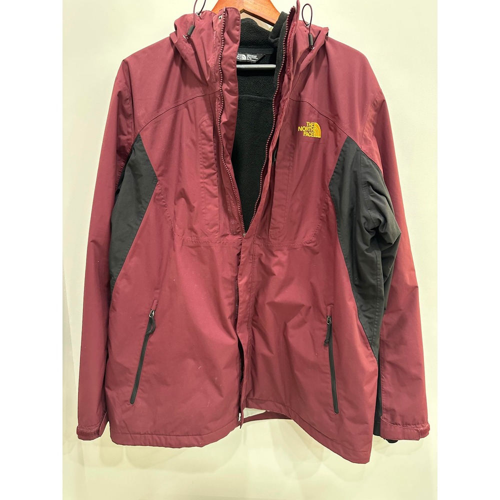 The North Face Mens XL Hooded Fleece Lined Jacket Burgundy Black Colorblock